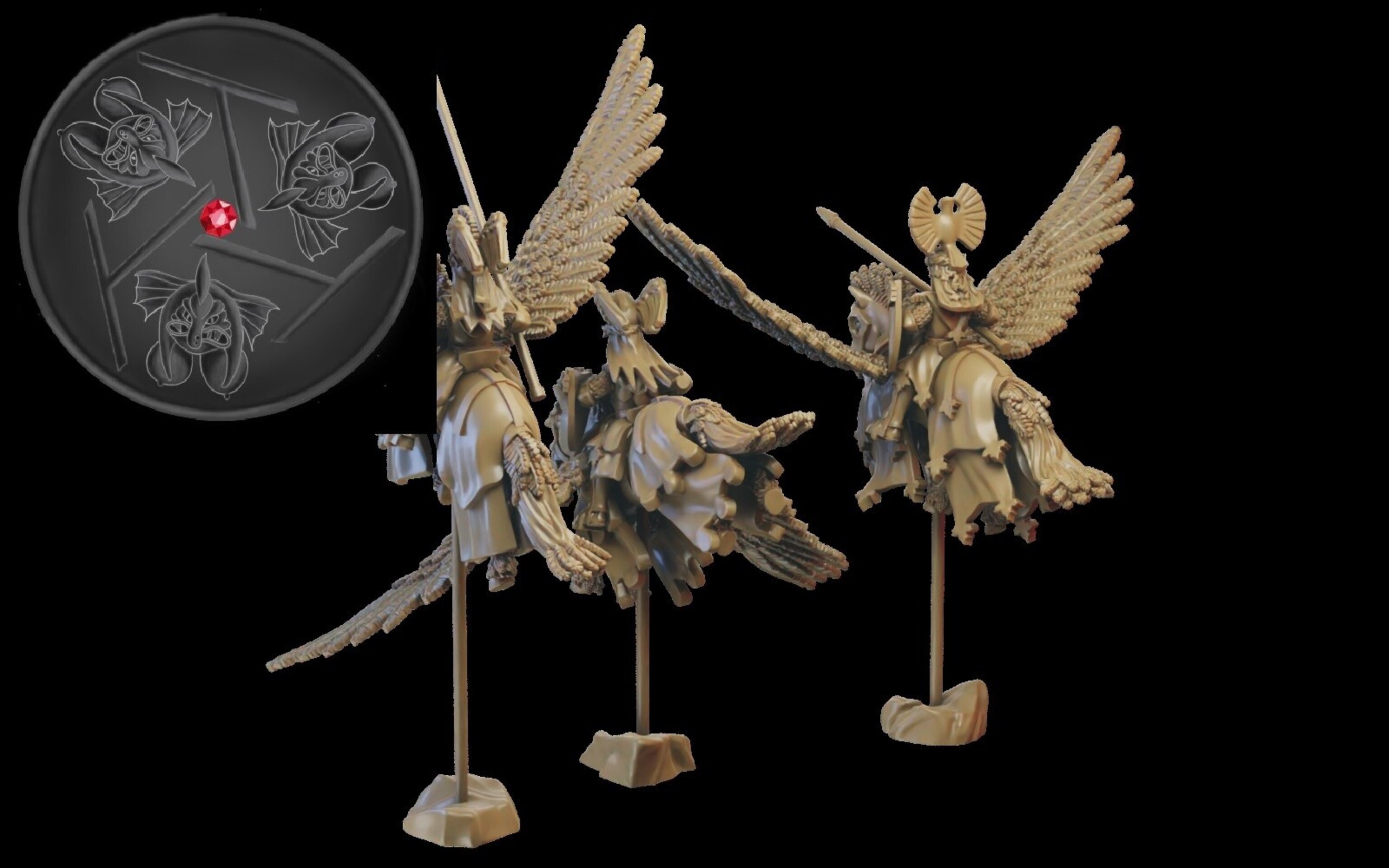 Pegasus Knights (ilhadiel) bretonnia - wargames - resin miniatures - 28 mm - 2