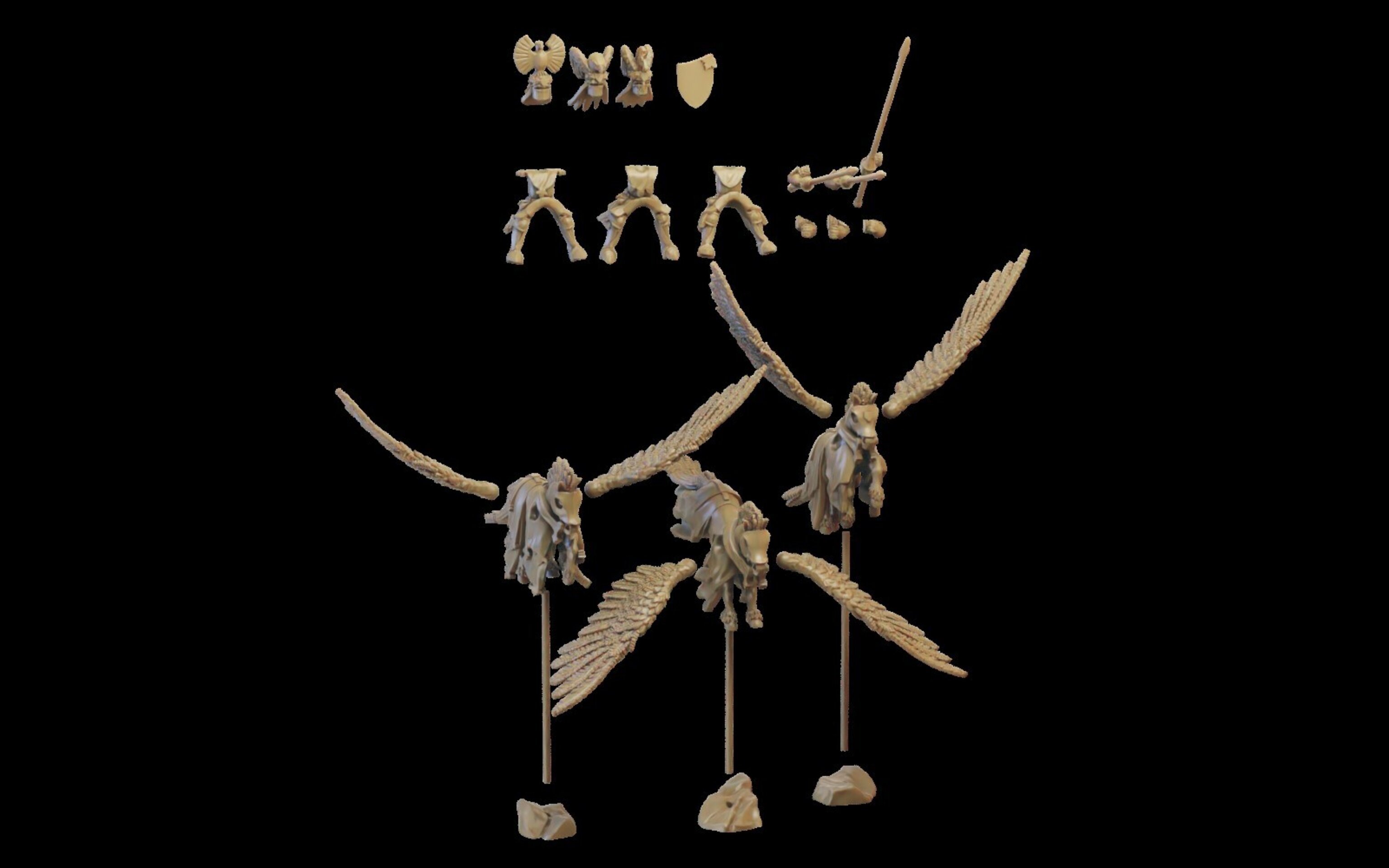 Pegasus Knights (ilhadiel) bretonnia - wargames - resin miniatures - 28 mm - 3